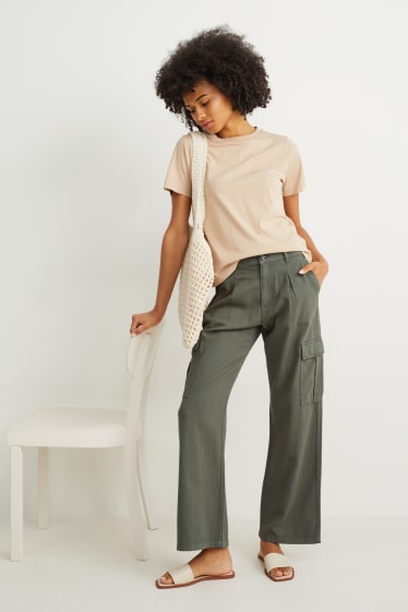 Dames - Cargobroek - high waist - tapered fit - donkergroen