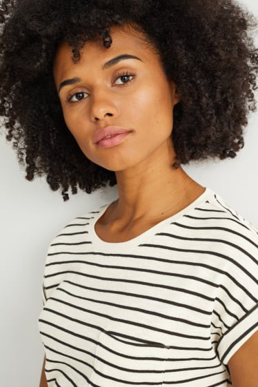Femmes - T-shirt - à rayures - bleu foncé