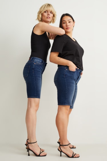 Dames - Bermuda van spijkerstof - mid waist - jog denim - LYCRA® - jeansblauw