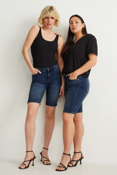 Damen - Jeans-Bermudas - Mid Waist - Jog Denim - LYCRA® - jeansblau
