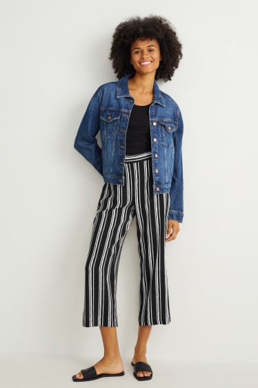 Femmes - Pantalon de toile - mid waist - palazzo - à rayures - noir / blanc