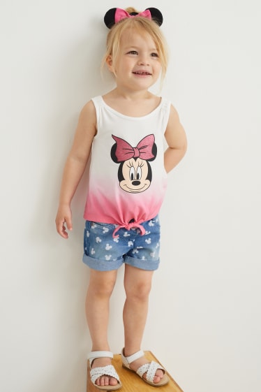 Kinderen - Minnie Mouse - set - korte spijkerbroek en scrunchie - 2-delig - jeanslichtblauw