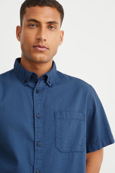 Heren - Overhemd - regular fit - button down - donkerblauw