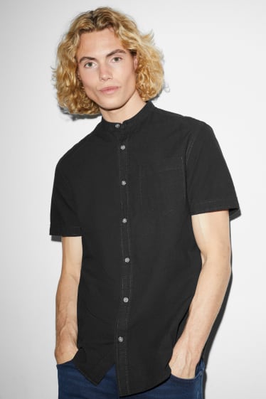 Hommes - Chemise - regular fit - encolure montante - noir