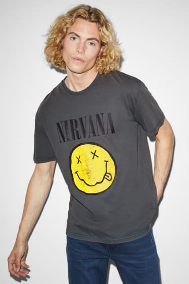 Hombre - Camiseta - Nirvana - gris oscuro