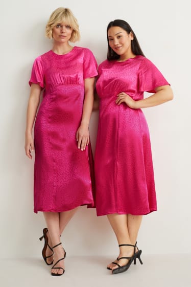 Damen - Satinkleid - gepunktet - pink