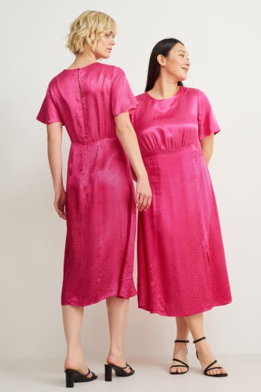 Damen - Satinkleid - gepunktet - pink