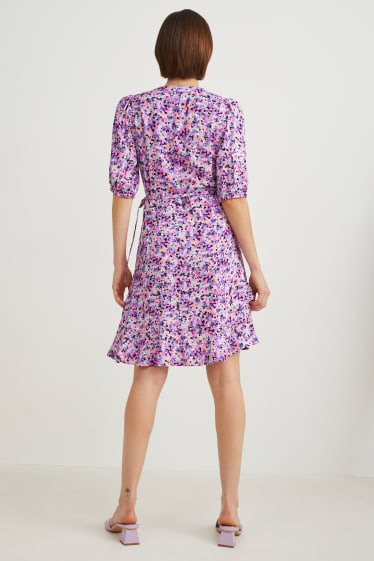Damen - Wickelkleid - geblümt - pink