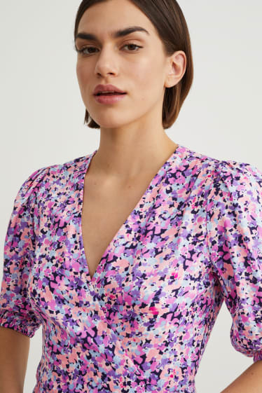 Damen - Wickelkleid - geblümt - pink