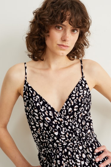 Dona - Vestit encreuat - estampat - negre/blanc