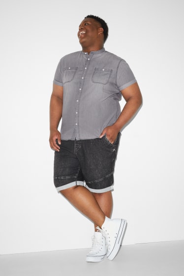 Pánské - Košile - regular fit - stojáček - džíny - světle šedé