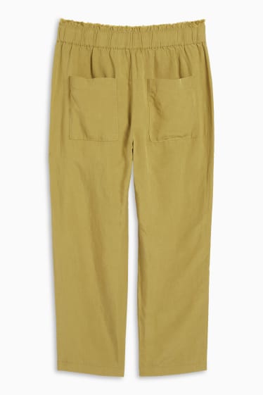 Dámské - Plátěné kalhoty - high waist - tapered fit - zelená