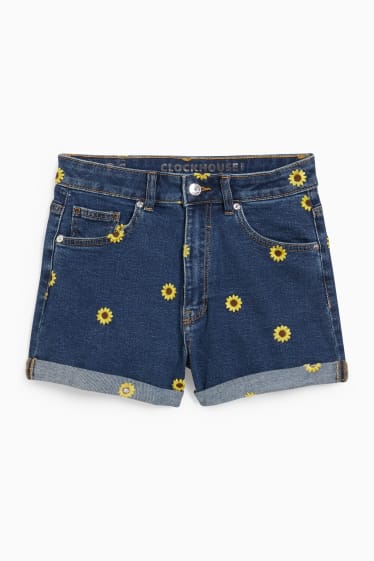 Damen - CLOCKHOUSE - Jeans-Shorts - geblümt - jeansblau