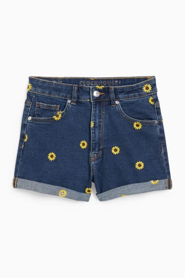 Femei - CLOCKHOUSE - pantaloni scurți de blugi - cu flori - denim-albastru