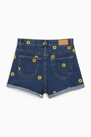 Damen - CLOCKHOUSE - Jeans-Shorts - geblümt - jeansblau