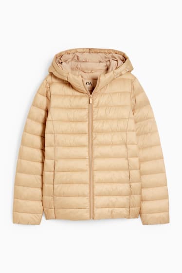 Women - Quilted jacket with hood - light beige