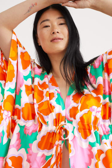 Femmes - Kimono - à fleurs - orange