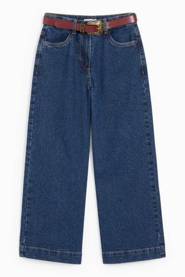 Kinderen: meisjes - Wide leg jeans met riem - jeansblauw