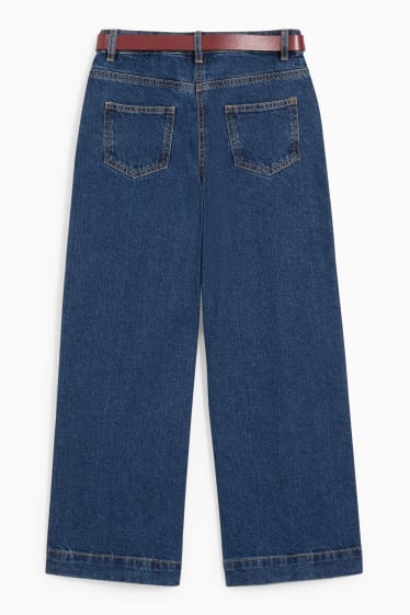 Children - Wide leg jeans with belt - blue denim