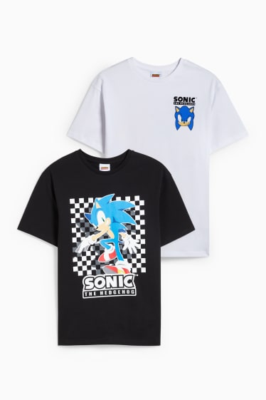 Enfants garçons - Lot de 2 - Sonic - T-shirts - noir