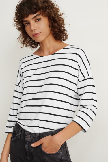 Women - Long sleeve top - striped - white