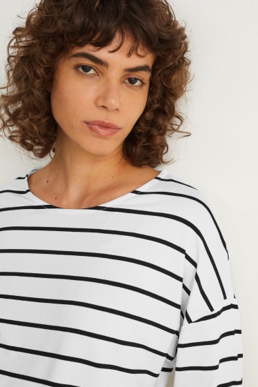 Women - Long sleeve top - striped - white