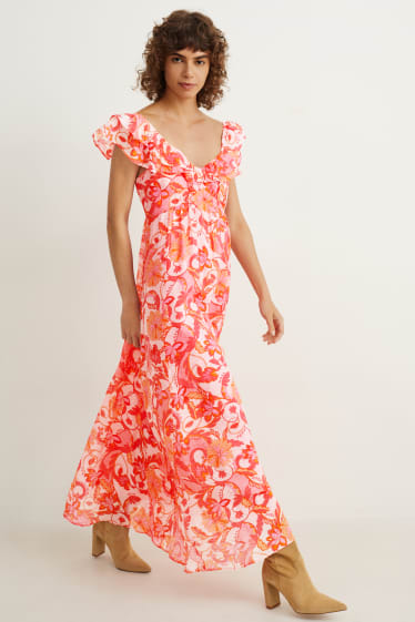 Dámské - Empírové šaty - s květinovým vzorem - růžová