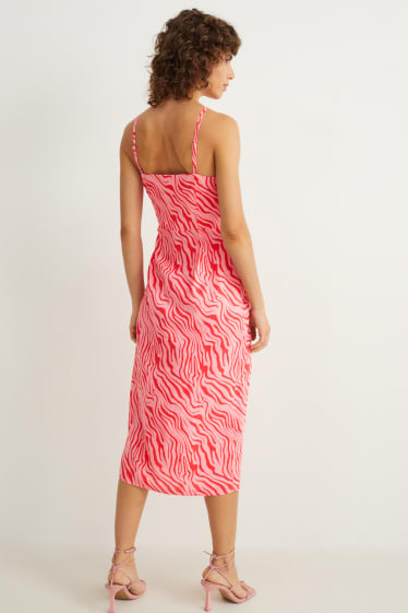Women - Wrap dress - linen blend - patterned - pink