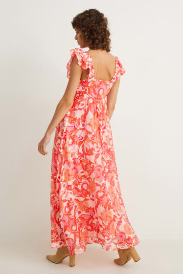 Dámské - Empírové šaty - s květinovým vzorem - růžová