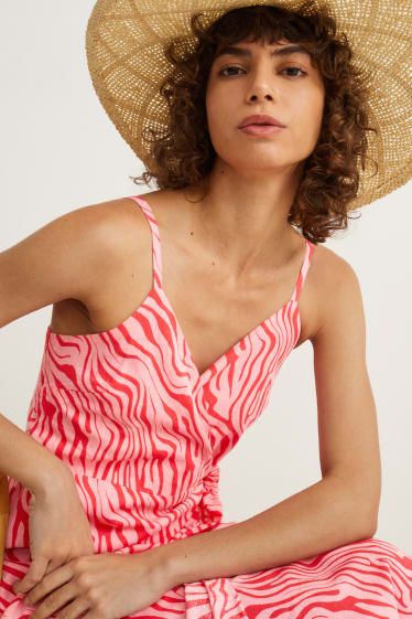 Women - Wrap dress - linen blend - patterned - pink