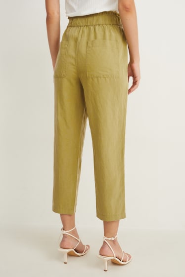 Dámské - Plátěné kalhoty - high waist - tapered fit - zelená