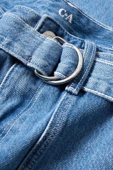 Damen - Wide Leg Jeans mit Gürtel - High Waist - helljeansblau