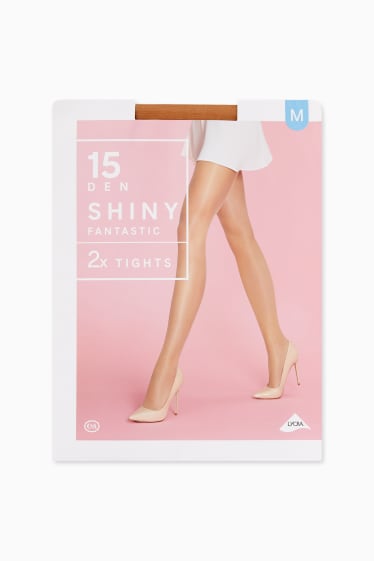 Donna - Confezione da 2 - collant fini - LYCRA® - 15 DEN - beige