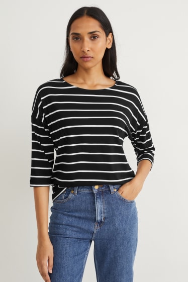 Damen - Langarmshirt - gestreift - schwarz
