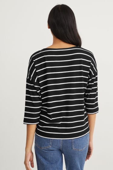 Damen - Langarmshirt - gestreift - schwarz