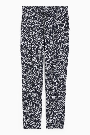 Women - Cloth trousers - high-rise waist - tapered fit - patterned - dark blue / white
