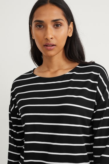Damen - Langarmshirt - gestreift - schwarz