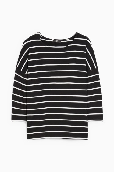 Damen - Langarmshirt - gestreift - schwarz
