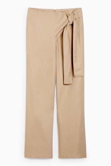 Women - Cloth trousers - high waist - wide leg - light beige