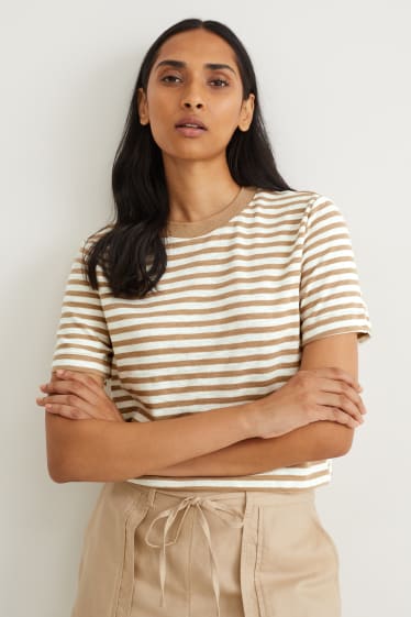 Femmes - T-shirt - à rayures - beige