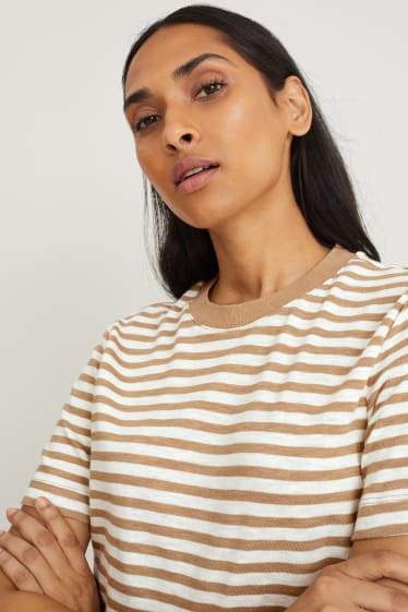 Femmes - T-shirt - à rayures - beige