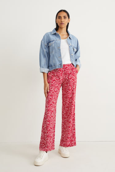 Dona - Pantalons de tela - mid waist - wide leg - estampats - vermell