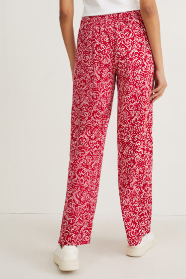 Women - Cloth trousers - mid-rise waist - wide leg - patterned - red