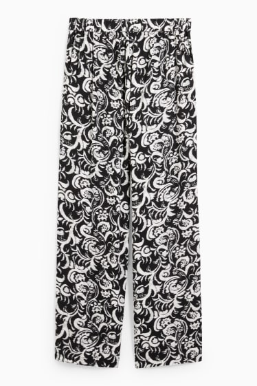 Dames - Pantalon - mid waist - wide leg - met patroon - zwart / wit