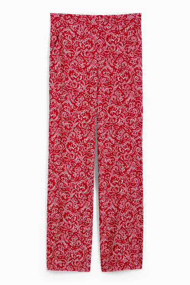 Femei - Pantaloni de stofă - talie medie - wide leg - cu model - roșu