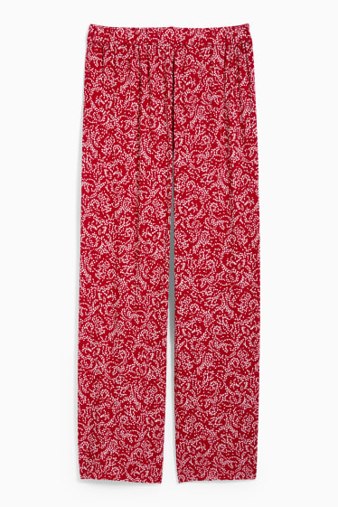 Femei - Pantaloni de stofă - talie medie - wide leg - cu model - roșu
