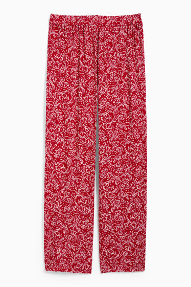 Women - Cloth trousers - mid-rise waist - wide leg - patterned - red