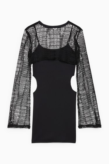 Donna - CLOCKHOUSE - set - maglia a maniche lunghe dal taglio corto e vestito - 2 pezzi - nero