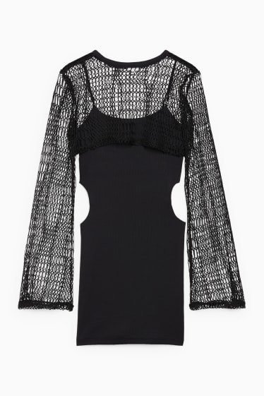 Femmes - Ensemble - haut à manches longues raccourci et robe - 2 pièces - noir