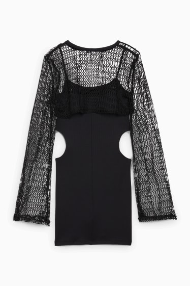 Femmes - Ensemble - haut à manches longues raccourci et robe - 2 pièces - noir